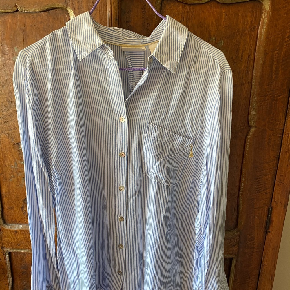 Chico’s blue and white striped blouse, size 1